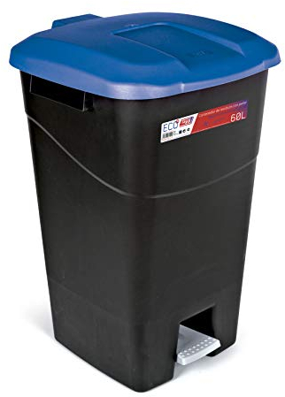 Tayg - Contenitore per rifiuti, 60 litri, con pedale, base nera e coperchio blu