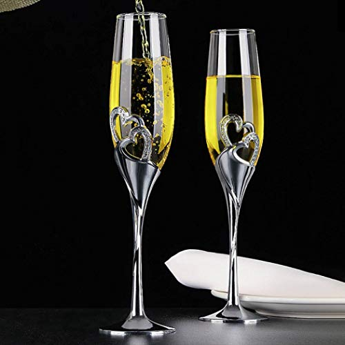 Set di 2 calici da champagne creativi a forma di cuore, bicchieri da champagne, bicchieri da spumante, bicchieri da tostatura in cristallo, set regalo per coppie, regalo per matrimoni, anniversari,