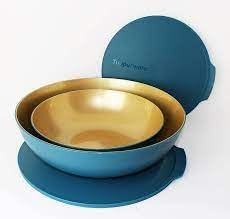Tupperware Allegra Petrol Gold 3.5 L + 1.5 L Serving Bowl, Bowl + Folding Sieve