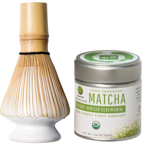 Matcha Kari Mini Matcha Set - Whisk, Holder & Ceremonial Matcha - White