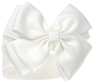 Baby Girls Headband Sparkle Glitter Bow Hairband Soft Touch Spanish Style White Newborn - 12 Months