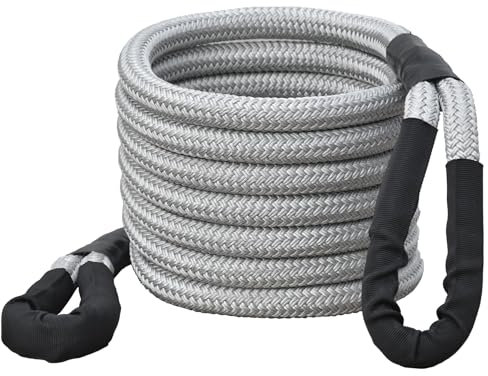 TetherTite kinetisches Eneygy Abschleppseil, 2,2 cm, 6,2 m, Bruchfestigkeit mit verstärkter Schlaufe und Schutzhülle für UTV, ATV, LKW, Auto, Jeep, Traktor (2,2 x 20,3 m, grau)