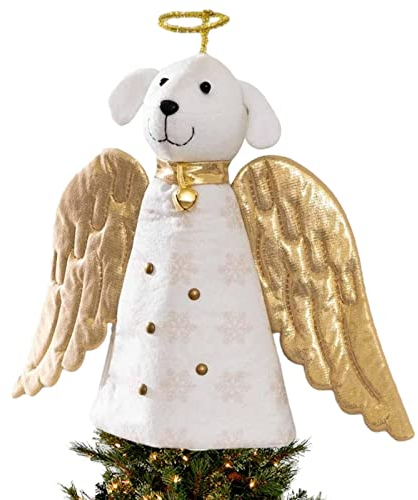 Yusheng Engel Für Christbaumspitze,Gold Engel Hund Baumschmuck, Baum-Spitzenengel Figur Christbaumspitze Figuren Engel Weihnachtsdeko