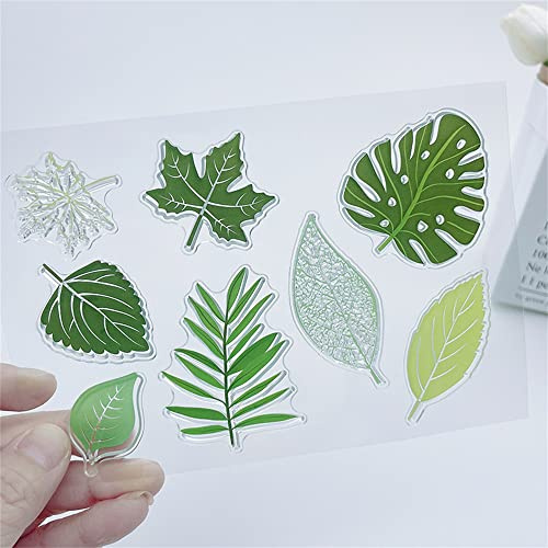 Spring 8pcs Summer Autumn Foliage Leaves Clear Stamps for Card Making Decoration DIY Scrapbooking,Summer Leaf Silicone Transparent Seal Clear Stamps for Embossing Album Decor Craft.