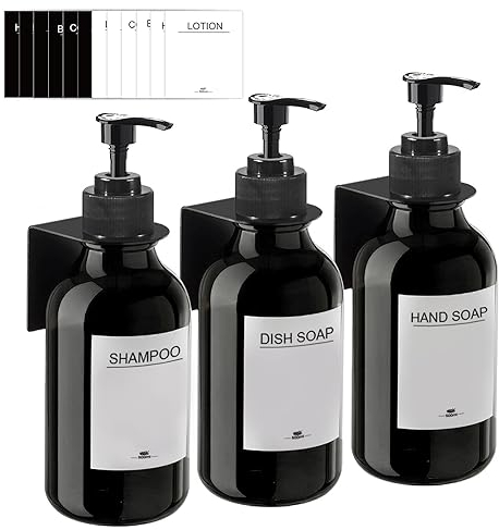 Seifenspender Wandbefestigung Ohne Bohren,3er Set 500ml Seifenspender Wand Schampoospender Dusche Spülmittelspender Shampoo Spender für Küche Bad (Schwarz2)