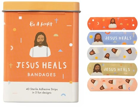 Be A Heart Original Jesus Heals Bandages, Kids Adhesive Bandages, Band-Aid for Kids (2 Bandage Tins)