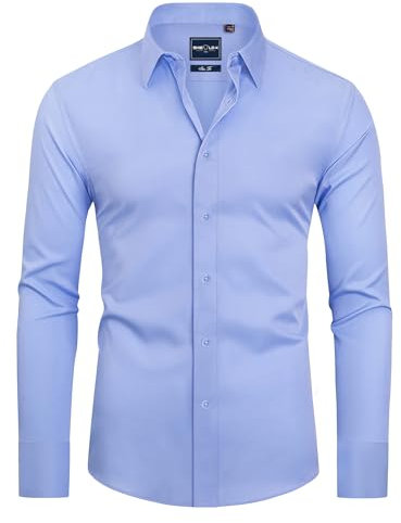 DEMEANOR Mens Dress Shirts - Long Sleeve, Slim Fit, Non-Iron, Formal & Casual Blue Shirts