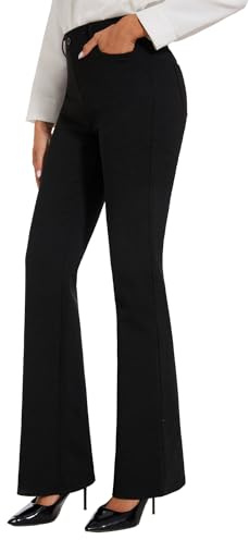 Safort Pantalones de Yoga para Mujer Pantalones Bootcut de Estiramiento Pantalones Acampanados Pantalones de Jazz Largos Pantalones de Traje de Cintura Alta con Dos Bolsillos, Negro, XXL