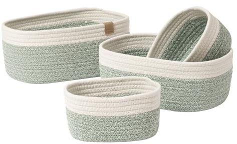 La Jolíe Muse Aufbewahrungskorb aus Baumwollseil geflochtener Korb für Regale Schränke Baby Schlafzimme Hellgrün set 4