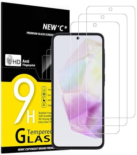 NEW'C 3 Pack, skärmskydd i glas för Samsung Galaxy A35 5G (6,6 tum), bubbelfri, 9H hårdhet, 0,33 mm ultratransparent, ultrabeständigt härdat glas