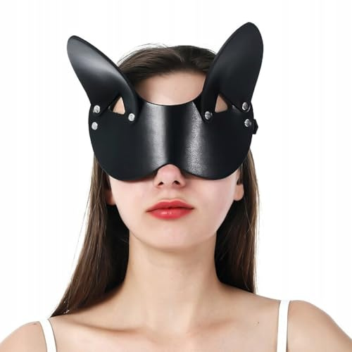 Moinha Sex SM Leder Augenbinde Augenmaske mit Nieten Sexy Blindfold Ledermaske Katzenmaske BDSM Fuchs Masken Erotik Halbgesichts Maske für Damen Sexmaske Extreme Fetisch Bondage Sexspielzeug