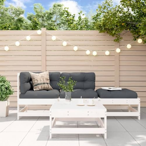 Homgoday Trädgårdsmöbelset 4 delar och kuddar vitt massivt trä, trädgårdsmöbelset, bord och stolar set dekoration för terrass uteplats balkong typ 1 trädgårdsset