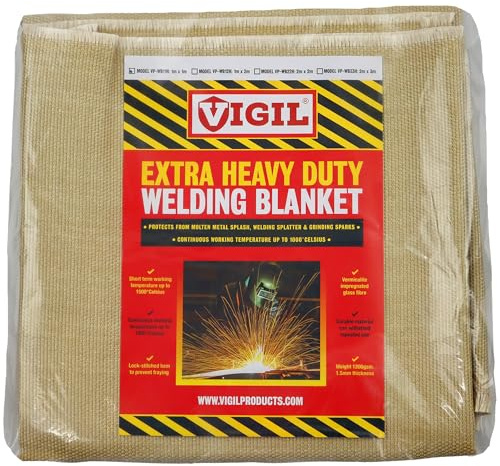 Vigil Heavy-Duty Welding Blanket for Industrial Use - 1m x 1m | Vermiculite-Impregnated Glass Fibre Blanket, Heat Resistant up to 1500°C, Protects Work Area from Sparks, Flame Retardant