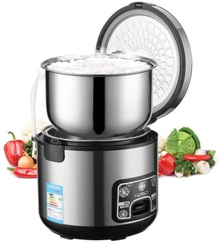 MGHRUE Electric Rice Cooker, 201Stainless Steel Non-Stick Inner Pot, Stainless Steel Cook/Warm Functions, 220-240V,4L