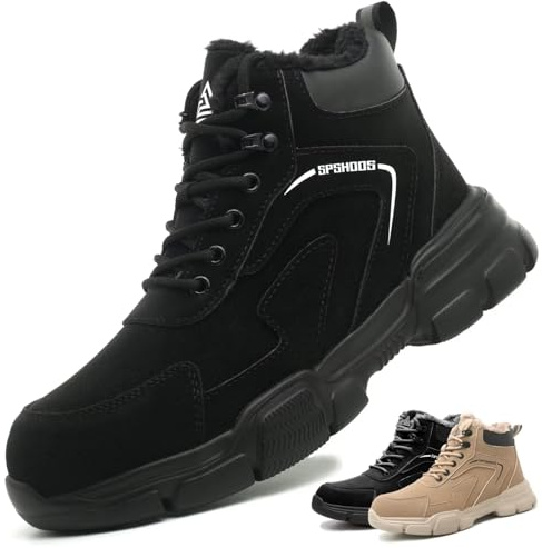Scarpe Antinfortunistiche Invernali Uomo Donna Scarpe da Lavoro Stivali di Sicurezza Antiscivolo Impermeabili Caldi con Puntale in Acciaio Marrone Nero 46