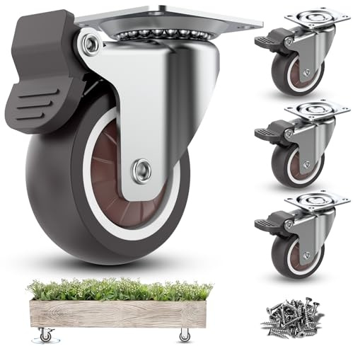 Suemisi 2 Silent Caster Wheels with Brakes,360° Small Casters for Carts Heavy Duty,Quiet Roller Wheels for Furniture,Storage Box,Small Appliances,77lbs Capacity(Brown 4PACK)