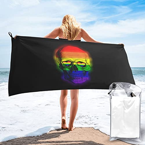 Serviette De Sauna LGBT Gay Rainbow Skull Drap De Bain Portable Drap De Plage Premium Serviette À Sauna pour Camping Sport Plage 80x130cm