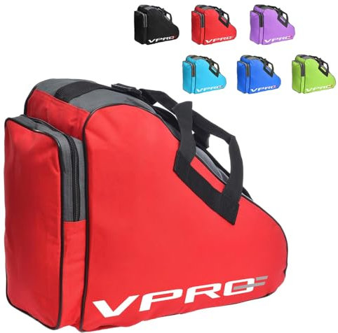 VPRO Schlittschuhtasche, Inliner Tasche, Ice Skate Bag, Skate for Children/Adults, mit Tragegurt und Reißverschluss (Rot)