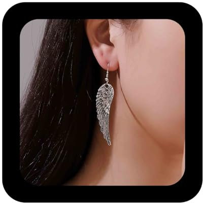 Cimenexe Bohemio Ala De Angel Pendientes Colgantes Metal Plateado Ala De Pluma Pendientes Largos Ala De Pluma Gancho Pendientes Punk Ala De Angel Joyas Para Mujeres