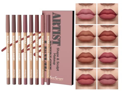8 PCS Lip Liner Pencil Set - Matte Nude Lip Contour Lipliner, Waterproof Long Lasting Lipstick Lip Liner Set, Smudge-Proof Lip Liner Pen (Colour, # 02)