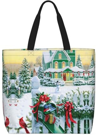 DNBCLEZK Boîte aux lettres de Noël et cadeaux Sac à bandoulière léger en polyester, grande poche avec imprimés tendance, unisexe pour usage quotidien pour homme et femme (motifs multiples), Noir ,