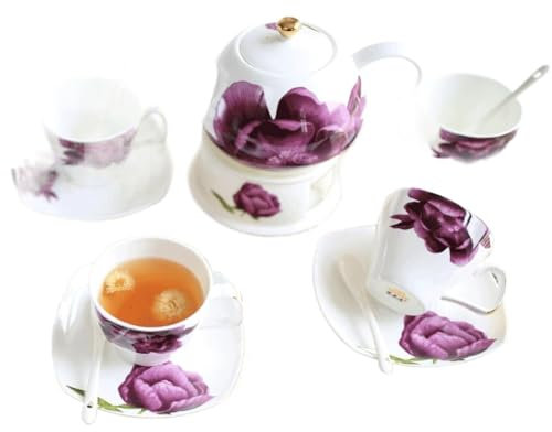 Porcelain Tea Set, English Ceramic Tea Sets Coffee Cups And Saucers Afternoon Tea Set Service With Heated Tea Stove Tea Set With Teapot
