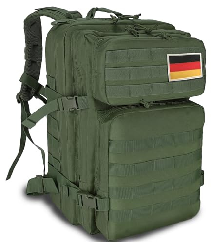 HEMSO Zaino Militare 45 Litri, Impermeabile Grande Zaino Tattico, Molle Zaini di Assalto per Uomo Donna Università Sopravvivenza Viaggio Trekking Campeggio Caccia Moto Palestra Fotografico (Verde)