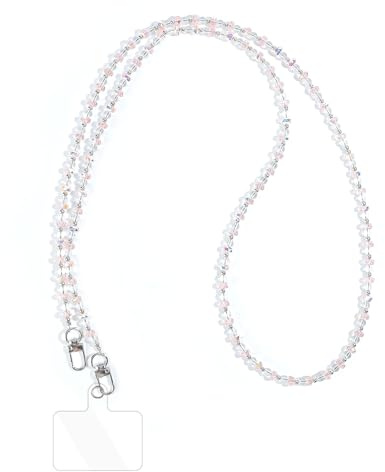 Reownest Universelle Handykette mit Patch, Süßes Bling Design mit Kristallperlen Crossbody Umhängeband Accessoire, Anti-Verlust Handyband für Mädchen und Frauen -Rosa