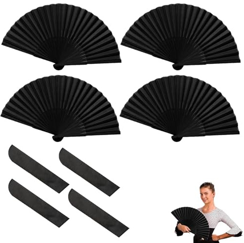 8 Stück Fächer Schwarz Set Faltbare Handfächer, Fecher Damen Aufführung Fecher Sommer Tragbarer Tuch Hand Fan für Party Festival Wanddekoration