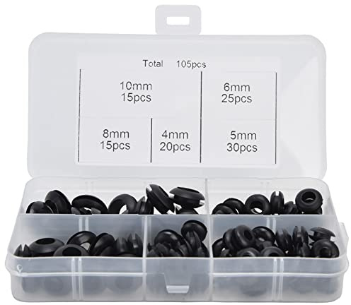 LUCKDANO Svarta Grommets, Slangbrickor Gummi Gummi Grommets Elektriska Packningar Ringar Ledningar 105 st.