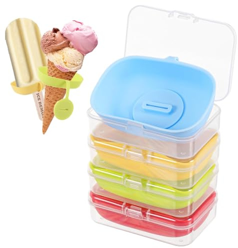 Popsicle Holder for Kids, 4 Pcs Silicone Popsicle Holder, Ice Cream Holder, 1/4 Drizzle Popsicle Holders for Kids, Reusable/with Storage Box/BPA Free, for Ice Cream/Ice Pop/Summer Party