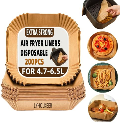 LYHOLKEER 200 Stück Airfryer Backpapier, kompatibel mit Ninja AF180UKCP 6,2L, AF140UK 4,7L,Tefal 5L,Balter 5,5L,Philips 6.2L, Instant Pot 5L, Einweg antihaft Backpapier für Heißluftfritteuse 4,7L–6,5L