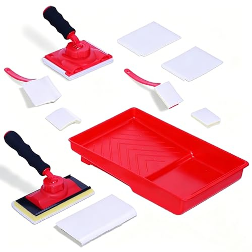 Paint Pad Set, 7Inch Paint Edger Tool Kit with Refillable Pads 360°Rotating Handle Paint Pads for Walls and Ceilings, Trim Decorating