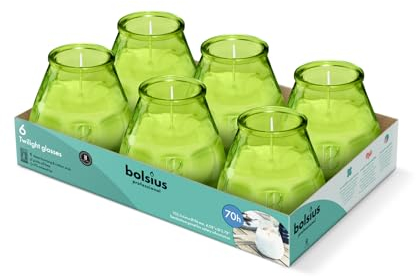 Bolsius – Outdoorkerzen - 6 Stück - Im Glass - Zitrone - Brenndauer 70 Stunden - Ohne Palmöl - sauberes Abbrennen - Baumwolldocht