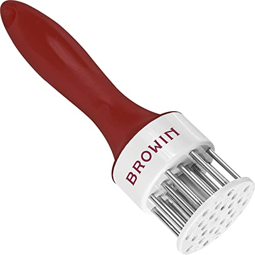 MultiDepot 311402-Tritacarne per ammorbidire, Preparazione di bistecche, Inossidabile Browin 311402 Tenderizer per Carne, Forma Rotonda, Acciaio Inox, Taglia: M, plastica, Bianco/Rosso