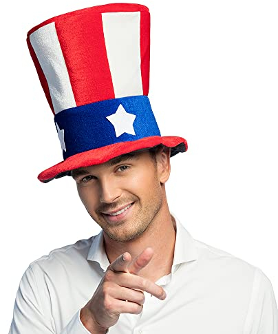 Boland 04226 - Chapeau peluche USA, Chapeau Oncle Sam, Cylindre, Amérique, Stars and Stripes, Drapeau, Casquette, Couvre-chef, Accessoire, Carnaval, Fête à thème