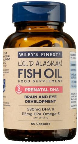 Wiley's Finest Wild Alaskan Fish Oil Prenatal DHA - 720mg EPA and DHA Omega-3s for Pregnant Women and Nursing Mothers - 60 Softgels (30 Prenatal Vitamin Servings)