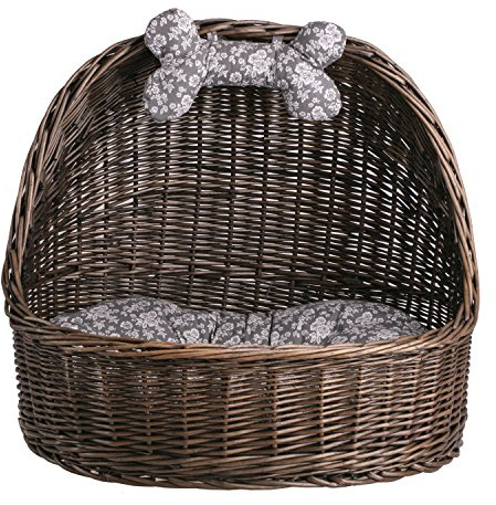 e-wicker24 497-60/S Hundekorb/Katzenkorb aus Weide, Korb, Dunkelbraun, 60 x 46 x 48 cm