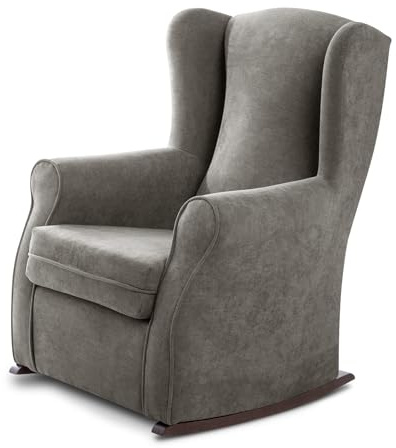 SUENOSZZZ-ESPECIALISTAS DEL DESCANSO Butaca Sillón Orejero Balancin Irene (Mecedora para Lactancia) Tapizado en Tejido Antimanchas Color Gris