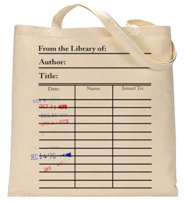 Universal Zone Library Card Tote Bag with Vintage Due Date Stamps, Book Lover Canvas Bag, Literary Handbag, Reusable Book Tote