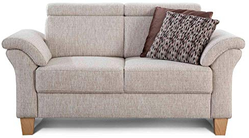 Cavadore 2-Sitzer Sofa Ammerland / Couch mit Federkern im Landhausstil / Inkl. verstellbaren Kopfstützen / 156 x 84 x 93 / Strukturstoff weiß-beige