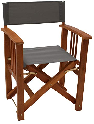 DEGAMO Regiesessel XL Regiestuhl California, klappbar, Gestell Eukalyptusholz, Bezug grau, extra stabile Ausführung