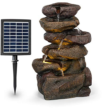 blumfeldt Savona Solar Fountain - Water Feature, Includes Solar Panel, Power: 2.8 Watts, Lithium-ion Battery (Approx. 5h Running Time), LED Lighting, Material: Polyresin, Frost-Resistant, Stone Look