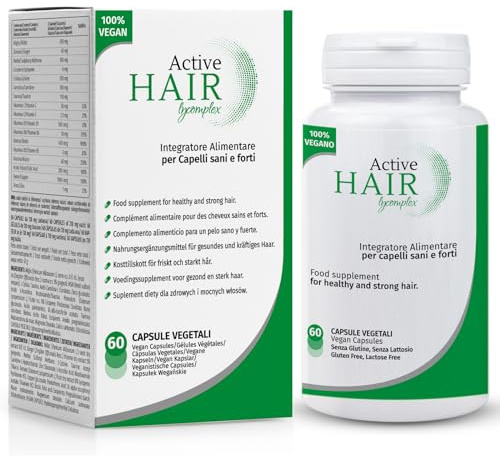 Active Hair Lycomplex Nahrungsergänzungsmittel für das Wohlbefinden der Haare, stärkt das Haar, Anti-Haarausfall, mit Vitaminen, Biotin, Zink, Kupfer und Pflanzenextrakten, 60 pflanzliche Kapseln