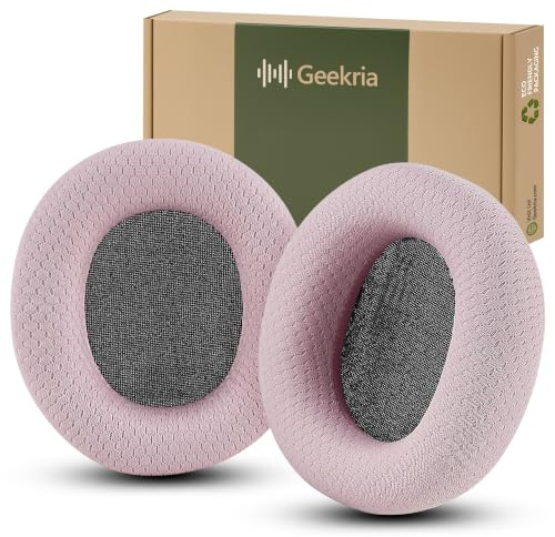 Geekria NOVA Mesh Fabric Replacement Ear Pads Compatible with Audio-Technica M50X, M50XBT, M50XBT2, M50, M40X, M30, M20, M10 Headphones, Ear Cushions (Pink)