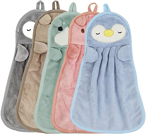 DOULEIN Kinder Hand Handtuch,5 Stück Tier Kinderhandtuch Set Mikrofaser Absorbierende Handtücher Hängenden Schnell Trocknend Saugfähige Waschlappen für Küchen und Badezimmer