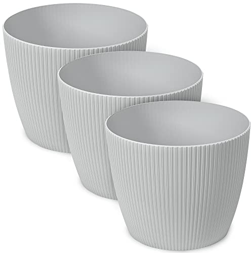 TULMERO Macetero mate, macetero de plástico, maceta decorativa para plantas grandes, juego de 3 macetas, macetero para hierbas, (3 unidades), color gris, diámetro de 16 cm