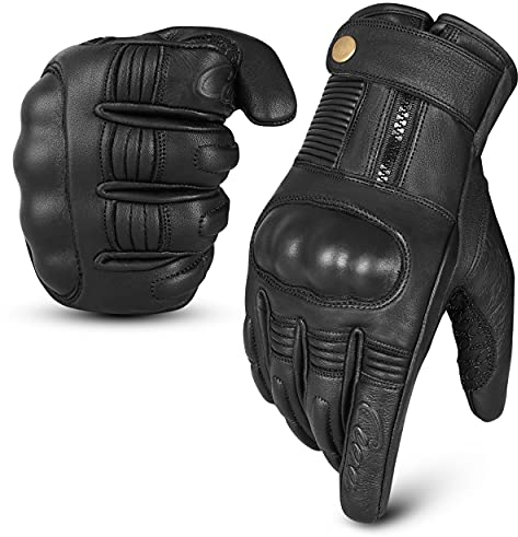 aaasportx Motorrad Handschuhe Herr Leder Touchscreen Funktion - Protektoren Motorradhandschuhe Herren & Damen – Wasserresistente Motorcycle Gloves mit rutschfesten Pads (L)