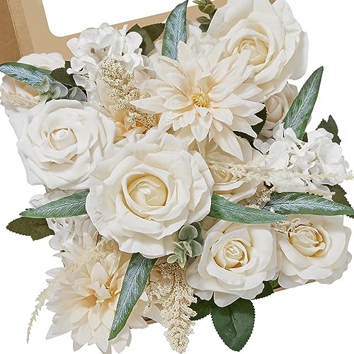 Serwalin Künstliche Blumen Champagner Combo für DIY Hochzeit Braut Brautjungfern Blumensträuße Centerpieces Arrangements Party Baby Dusche Home Dekorationen Tabelle Centerpieces für Thanksgivings Day