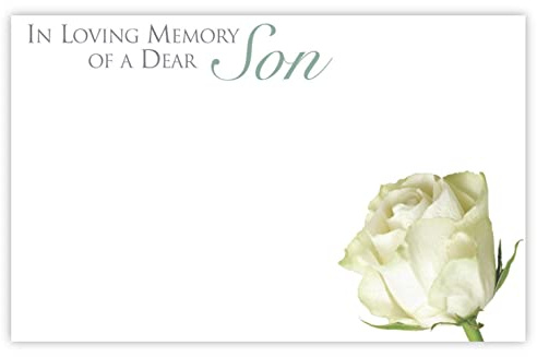 celloexpress In Loving Memory Son (White Rose) Flower Message Cards - 60mm x 90mm - Bereavement Florist Card Sympathy Condolences Notes (Pack of 20)